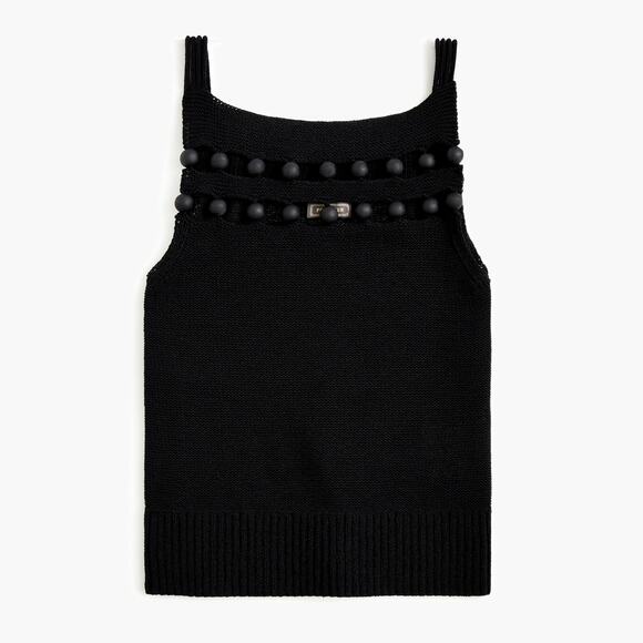 J Crew Point Sur Black XXSmall 2XS Knit Tank Sweater with Wood Bead Detail Top - Picture 12 of 12
